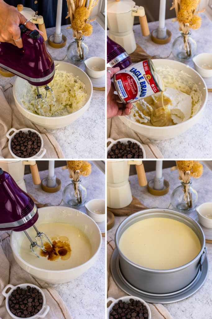making cheesecake.