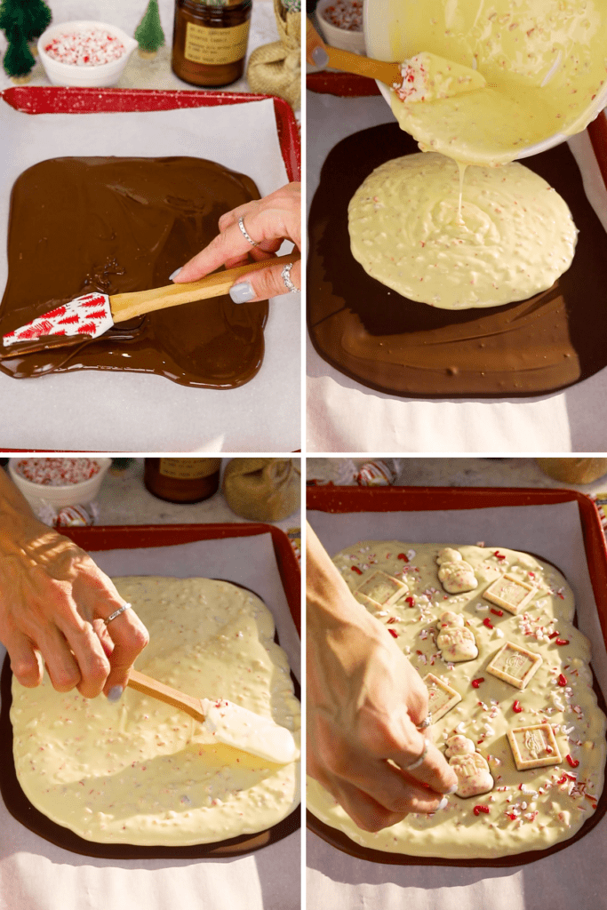 showing the steps on how to make peppermint bark.