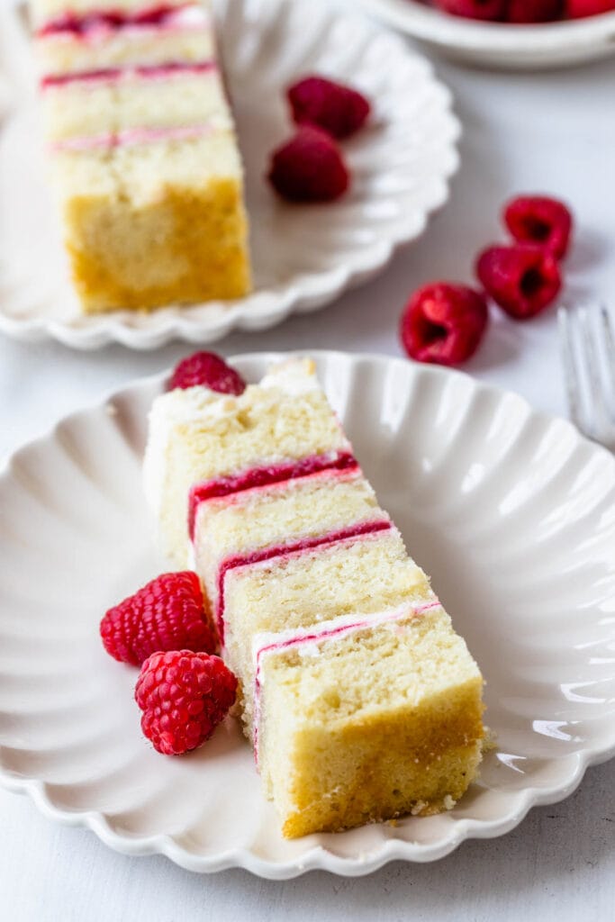 slice of raspberry cake.