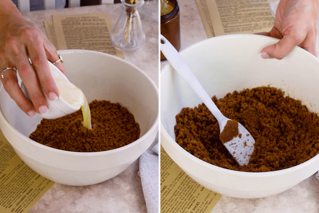 making biscoff crumble for cake.