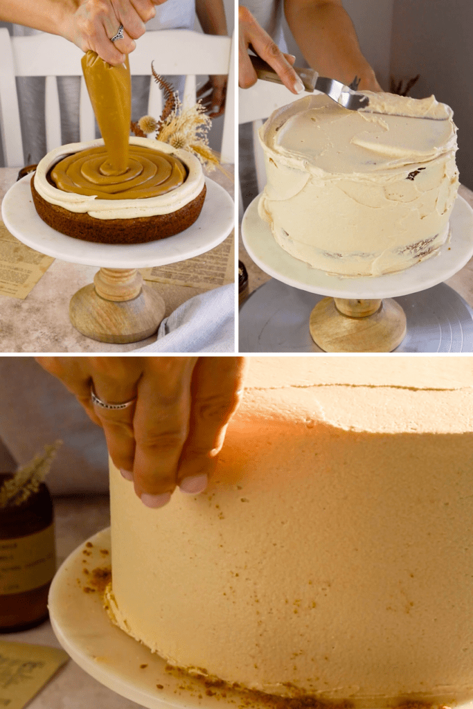 assembling biscoff cake.