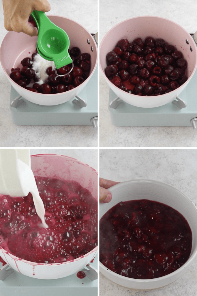 making cherry jam to fill cherry turnovers.