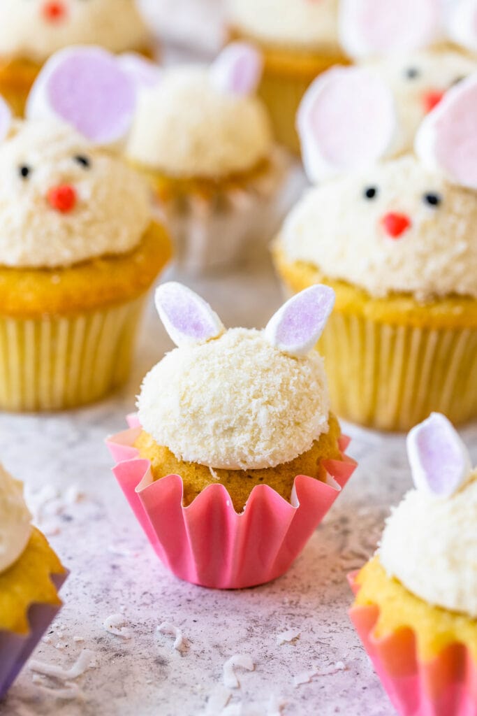 mini easter bunny cupcakes.