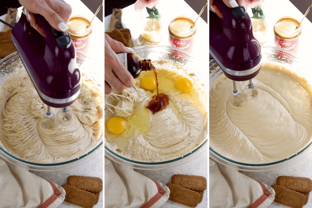 making biscoff cheesecake batter.