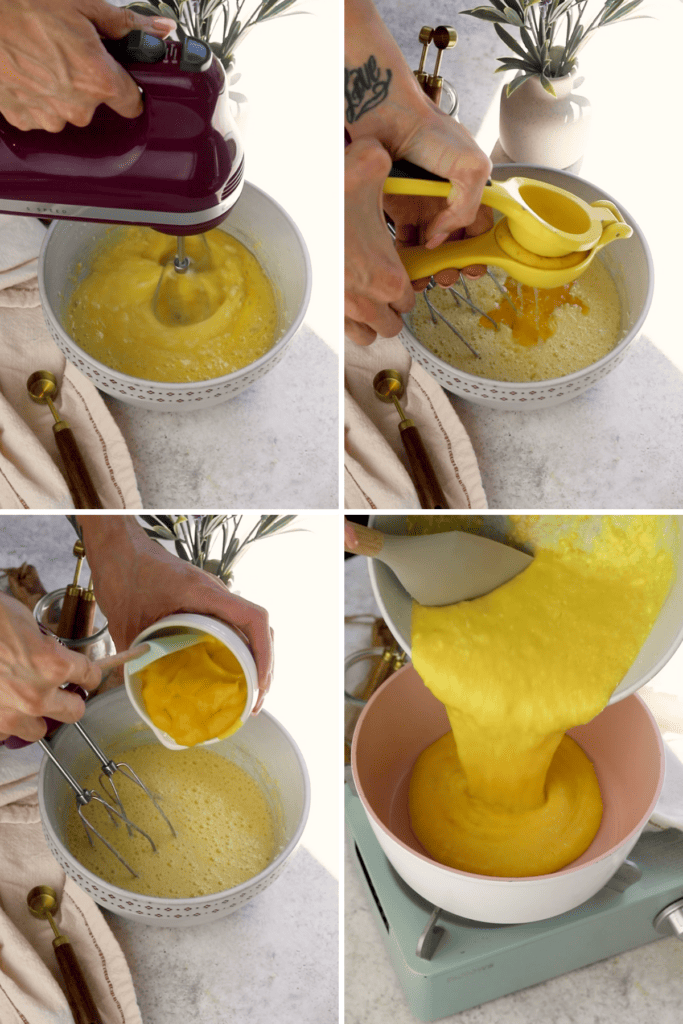 making mango curd with a mixer.