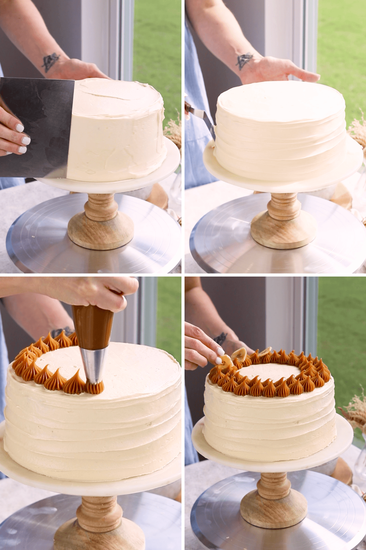 assembling banoffee cake.
