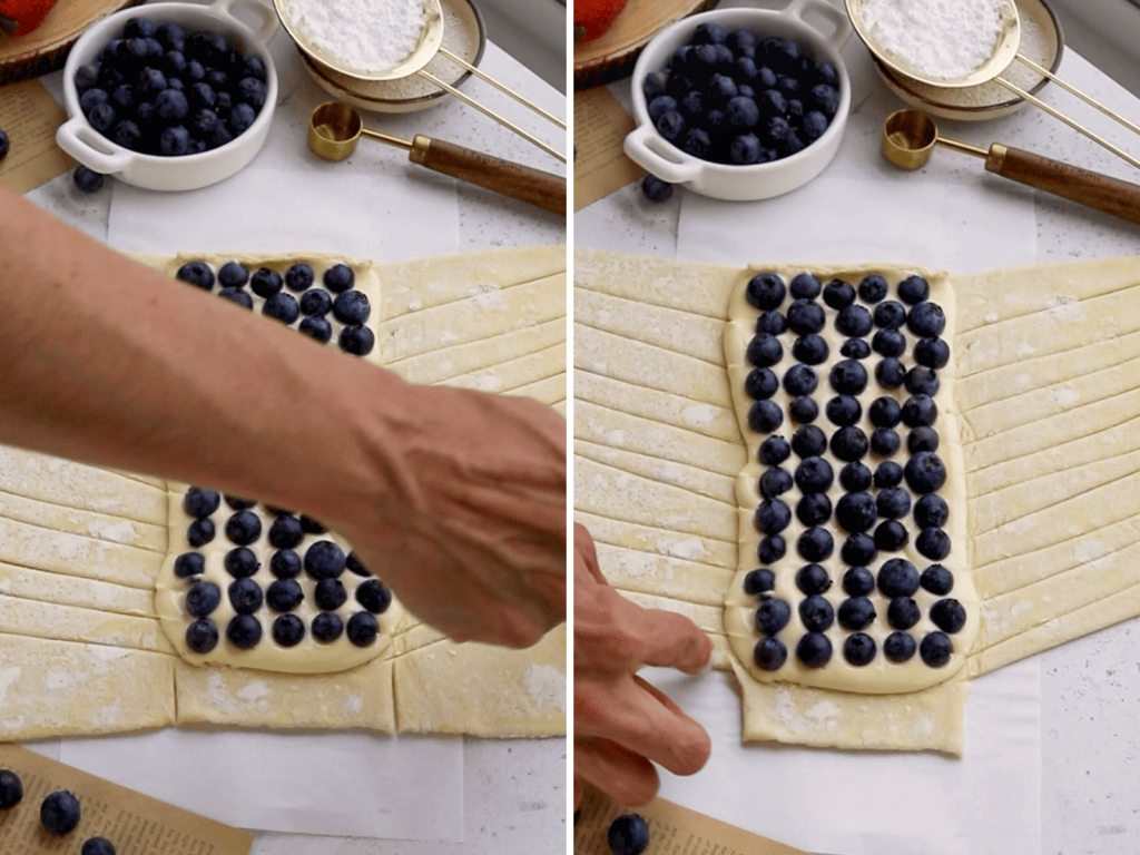 removing the trapezoid on the bottom of the pastry.