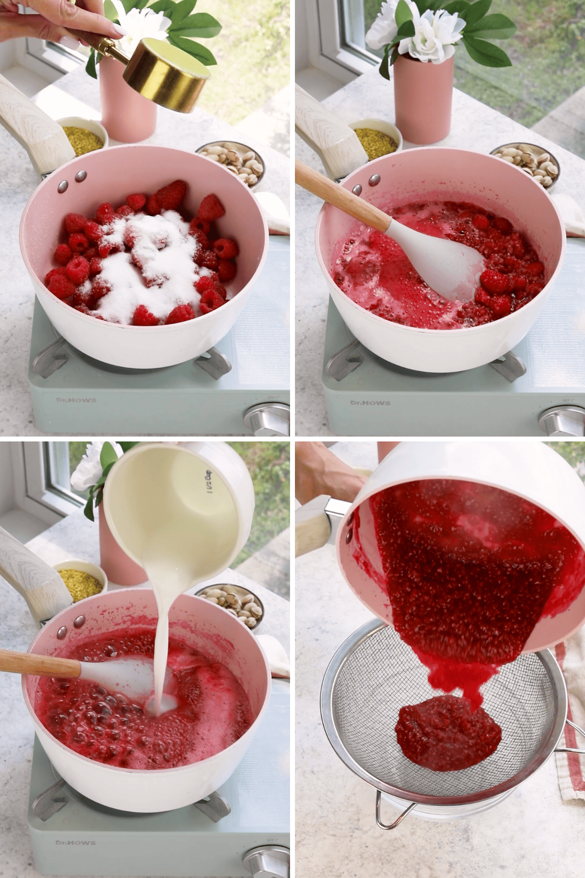 making raspberry jam.