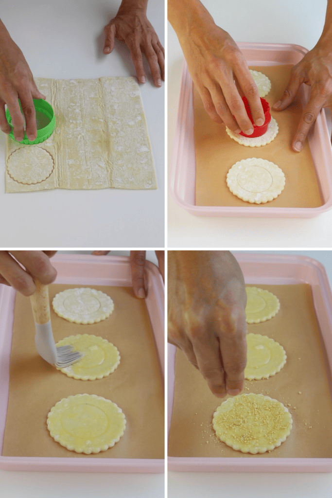 cutting puff pastry to bake.