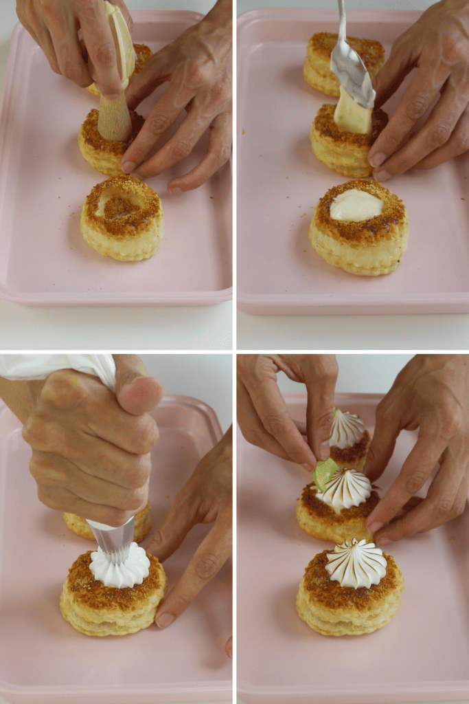 assembling key lime puff pastry.