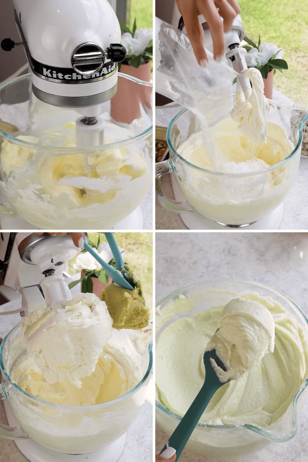 making pistachio buttercream with a standmixer.