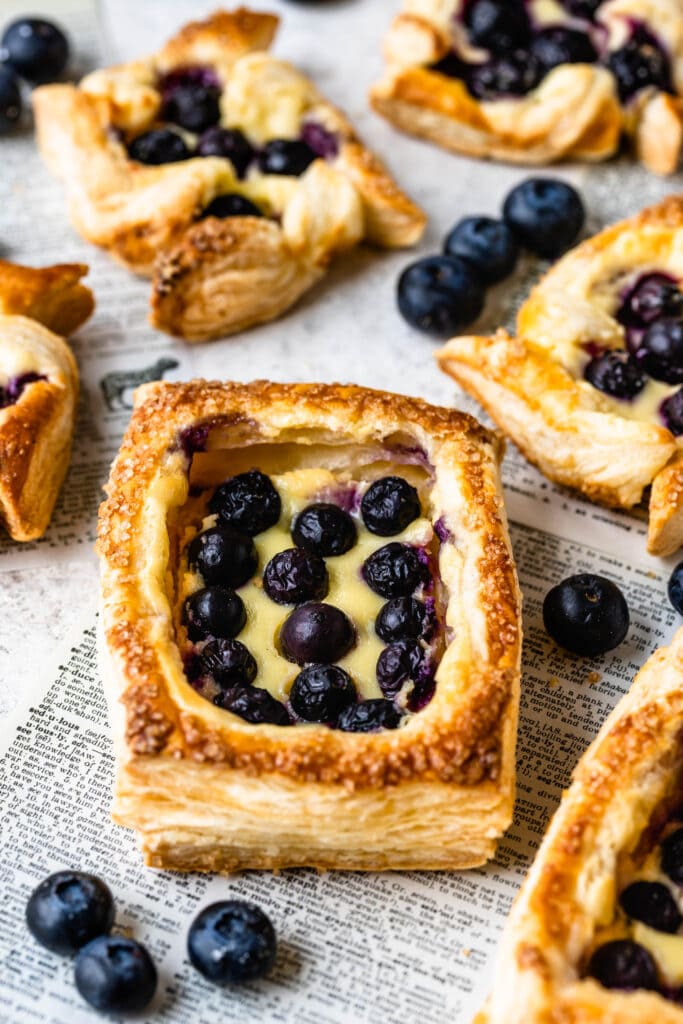 cream cheese puff pastry filled with blueberries.