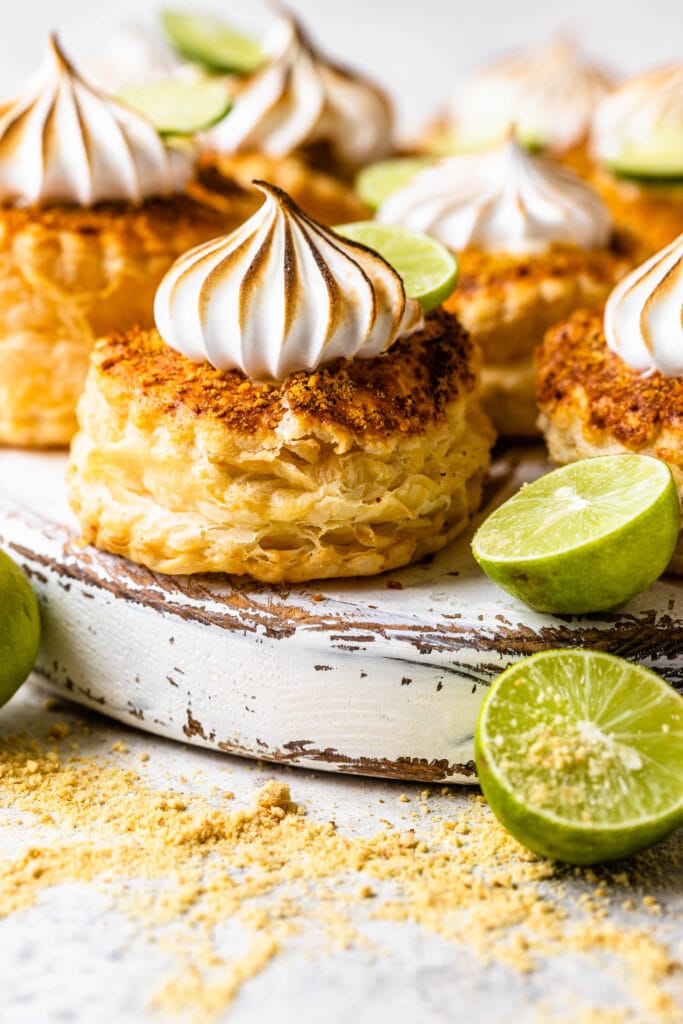 key lime puff pastry with toasted meringue on top.