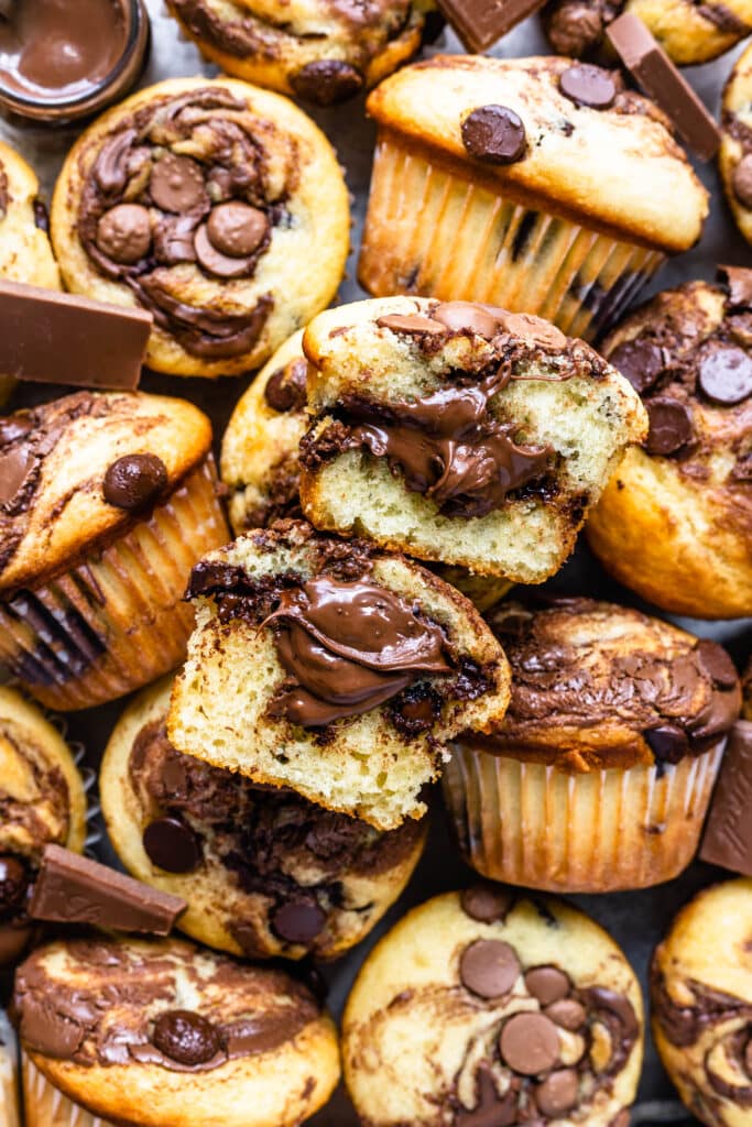 half of a nutella muffin with nutella filling.