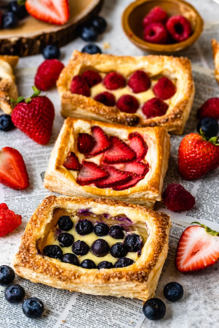 cream cheese puff pastry filled with blueberries.