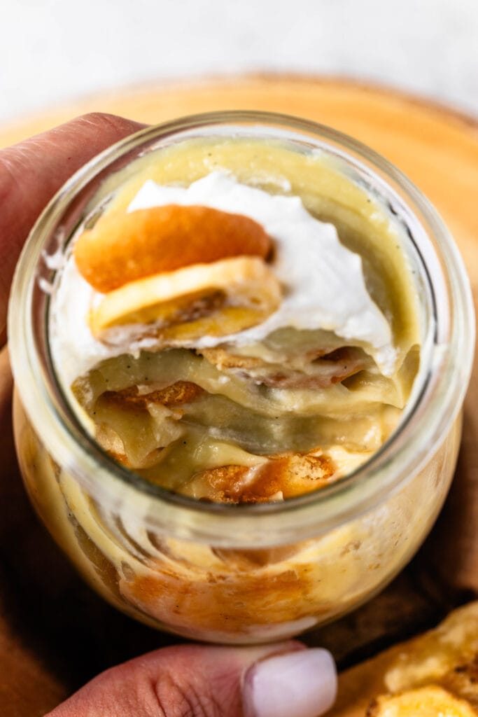 banana pudding in a container.