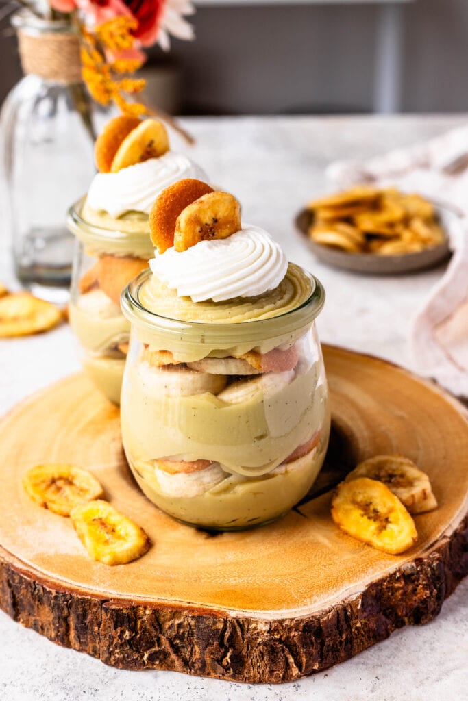 banana pudding cups, with whipped cream on top.