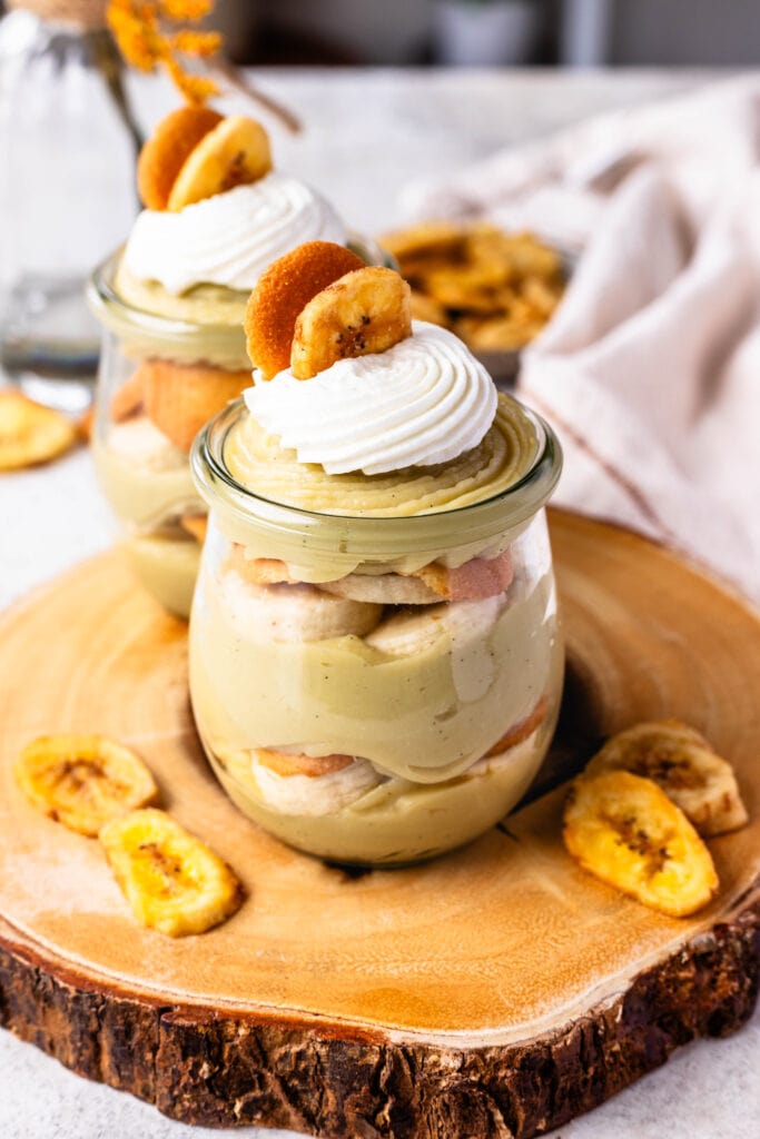 banana pudding cups, with whipped cream on top.