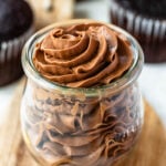 Nutella Buttercream piped in a jar.