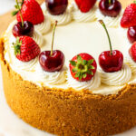 no-bake cheesecake with berries on top.