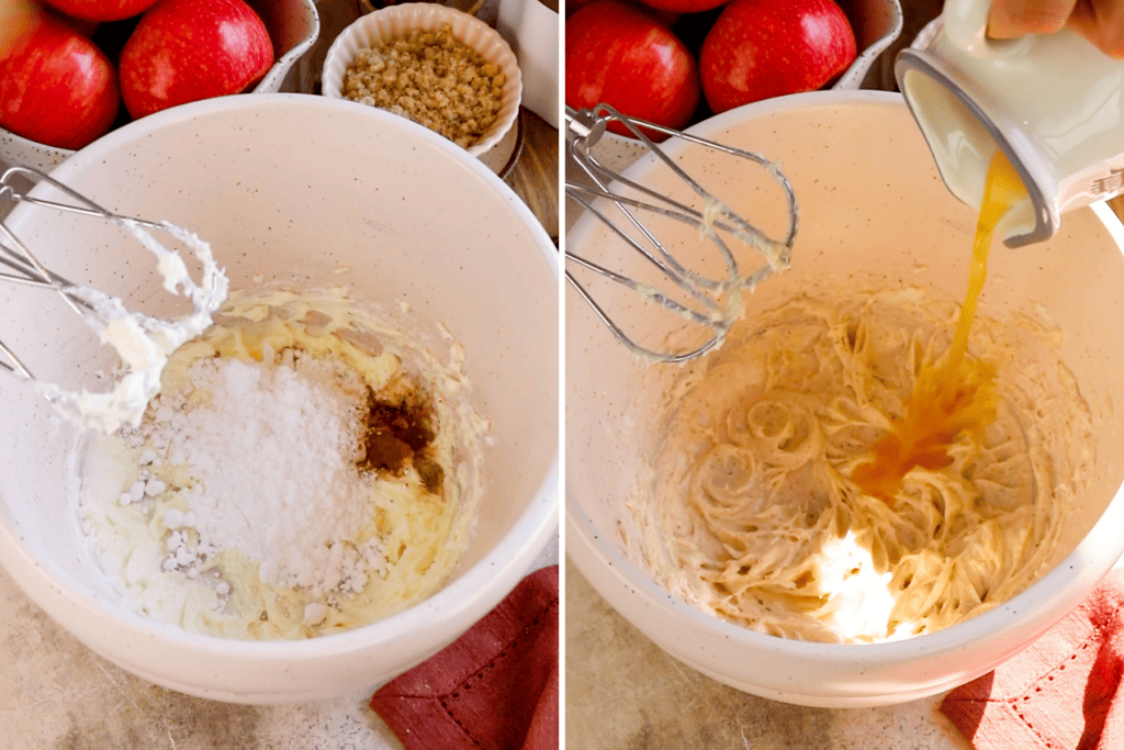 mixing ingredients to make cinnamon apple cider glaze.