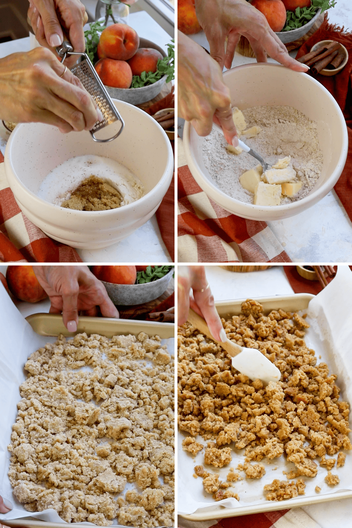 making streusel crumble for cake.