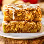 apple blondie bars stacked on top of each other.