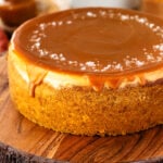 Caramel Cheesecake with caramel sauce on top.