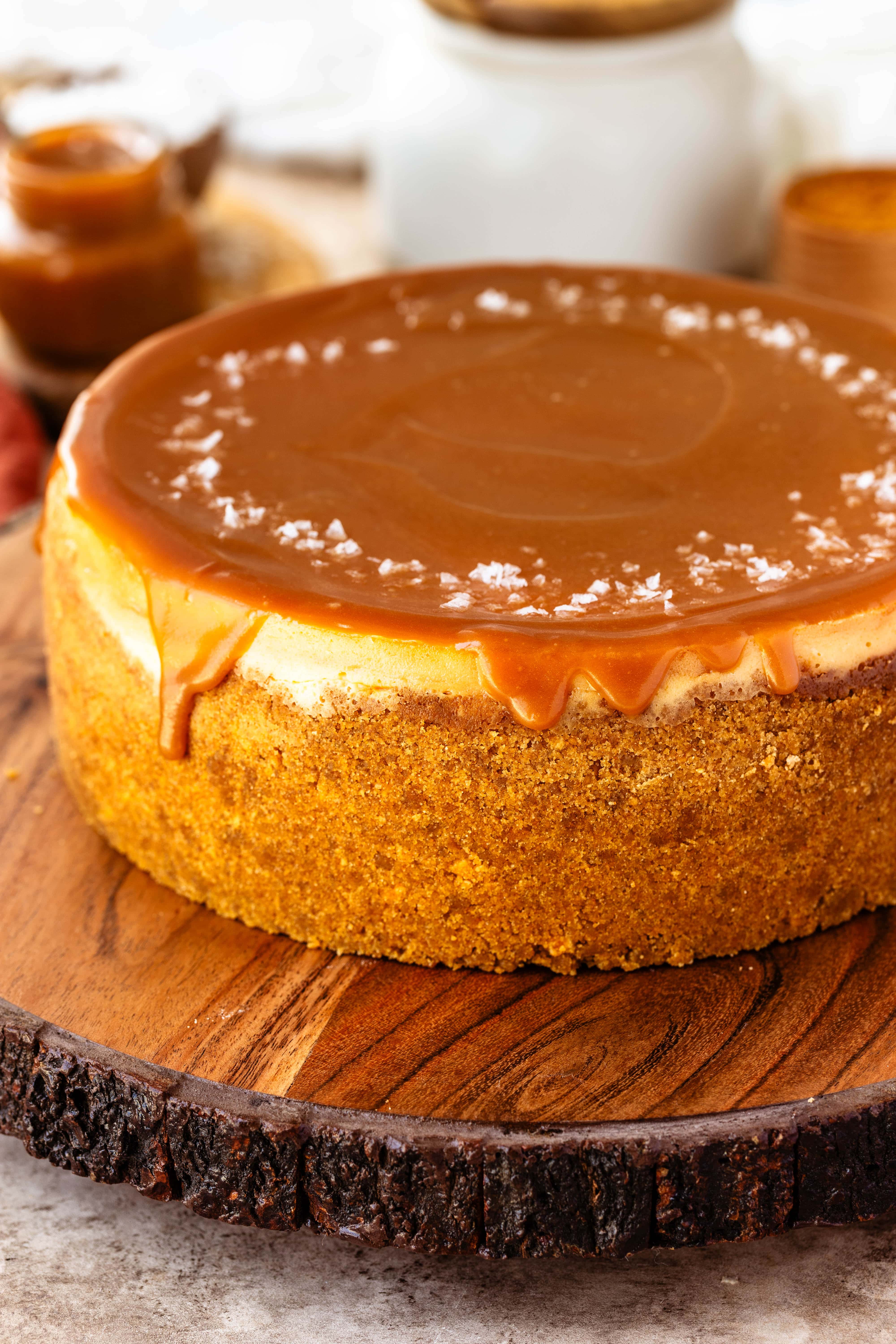 Caramel Cheesecake with caramel sauce on top.