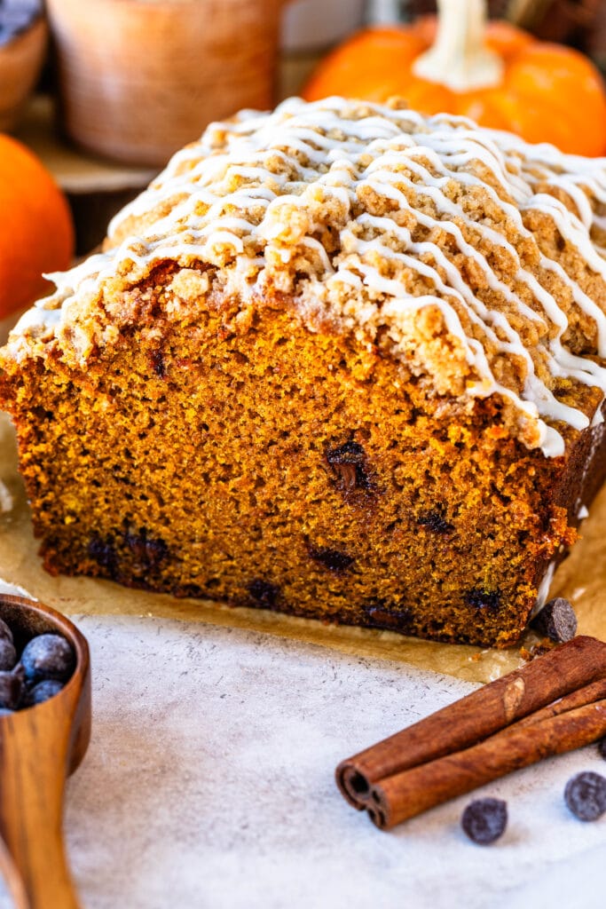 pumpkin bread loaded with chocolate chips.