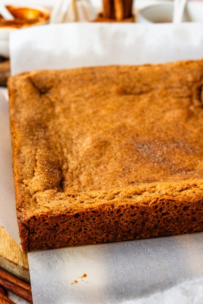 snickerdoodle cookie bars on a board.