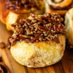 sticky buns recipe with pecan caramel sauce on top.