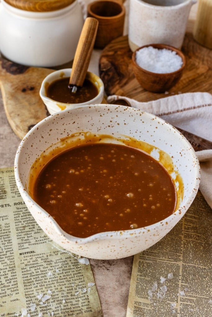 caramel sauce in a bowl.