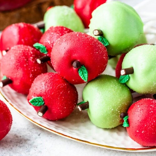 Apple Cake Pops on a plate.