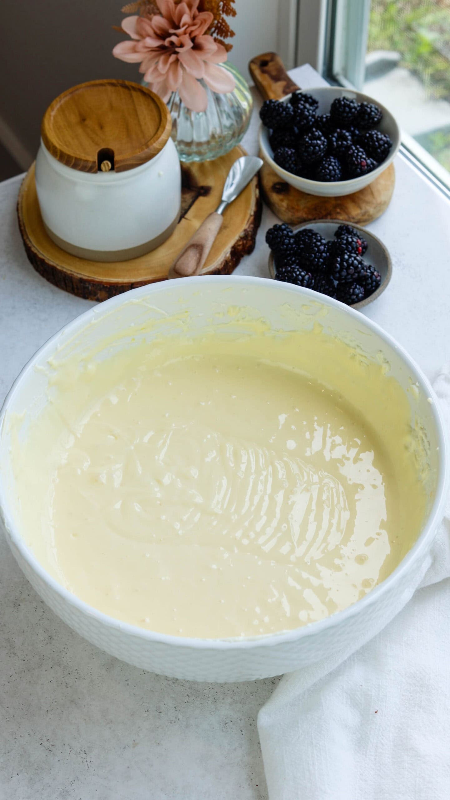 cheesecake batter in a bowl.