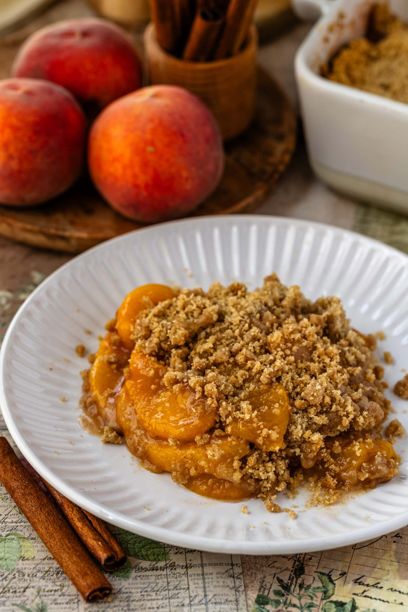 Peach Crisp in a bowl.