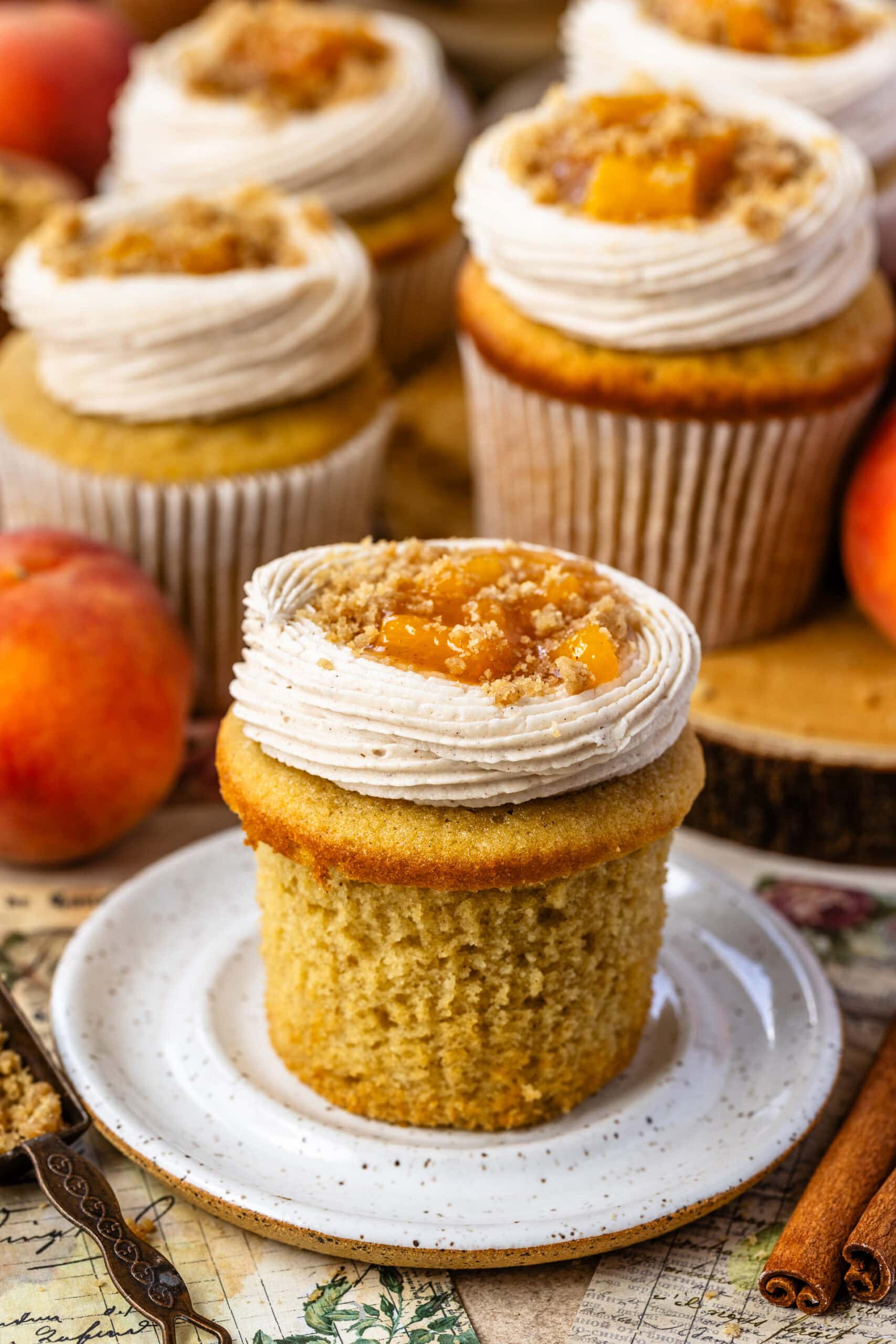 Peach cupcakes filled with peach jam.