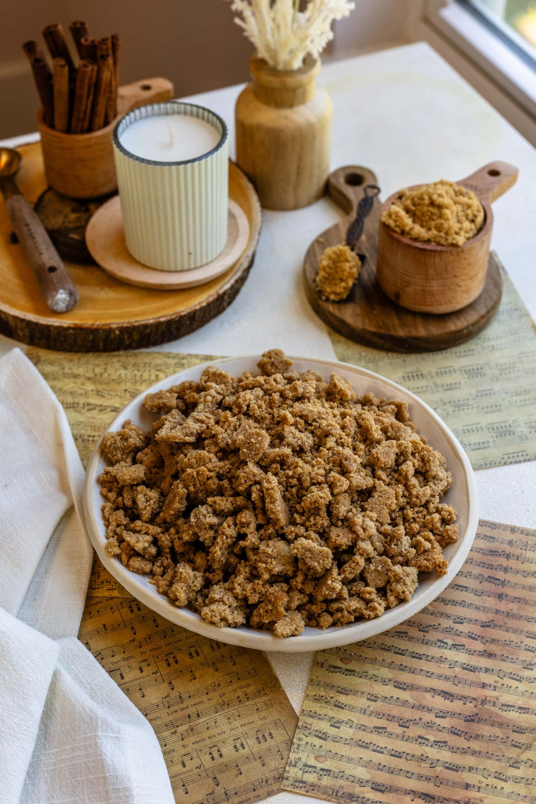 streusel crumbs in a bowl.