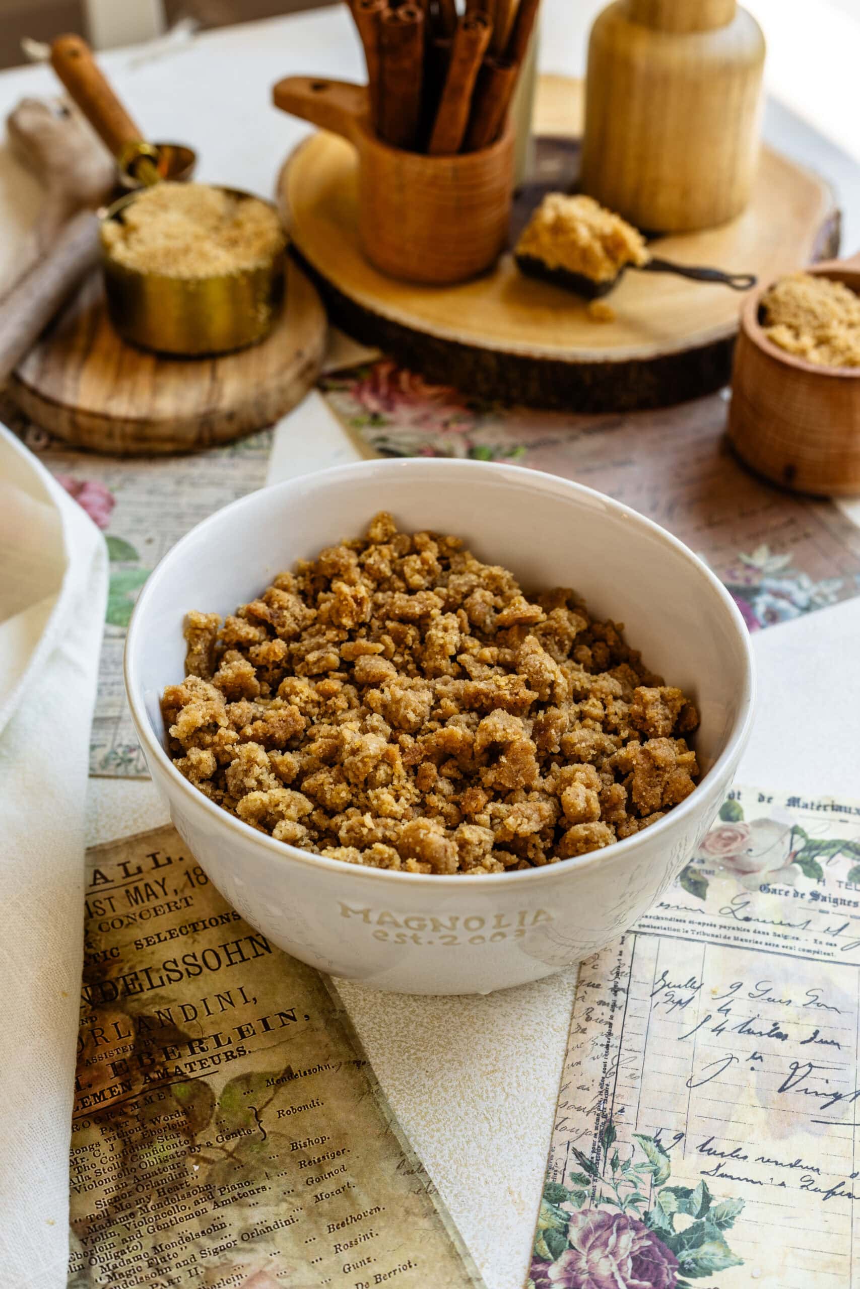 streusel crumbs in a bowl.