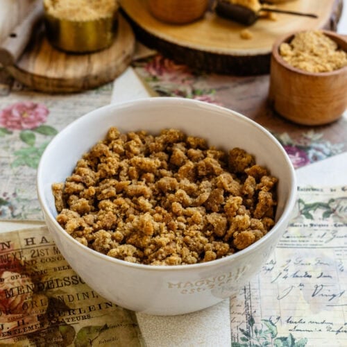 streusel crumbs in a bowl.