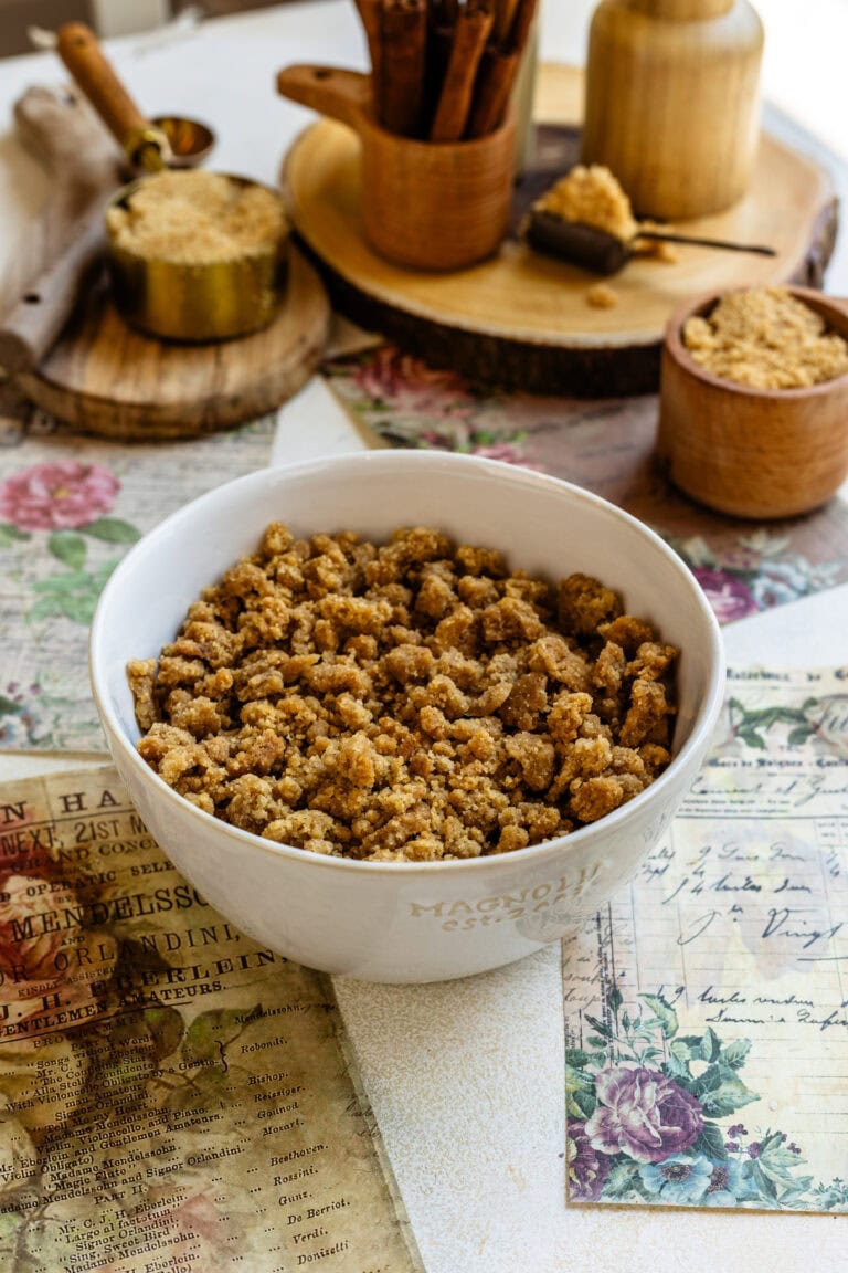 streusel crumbs in a bowl.