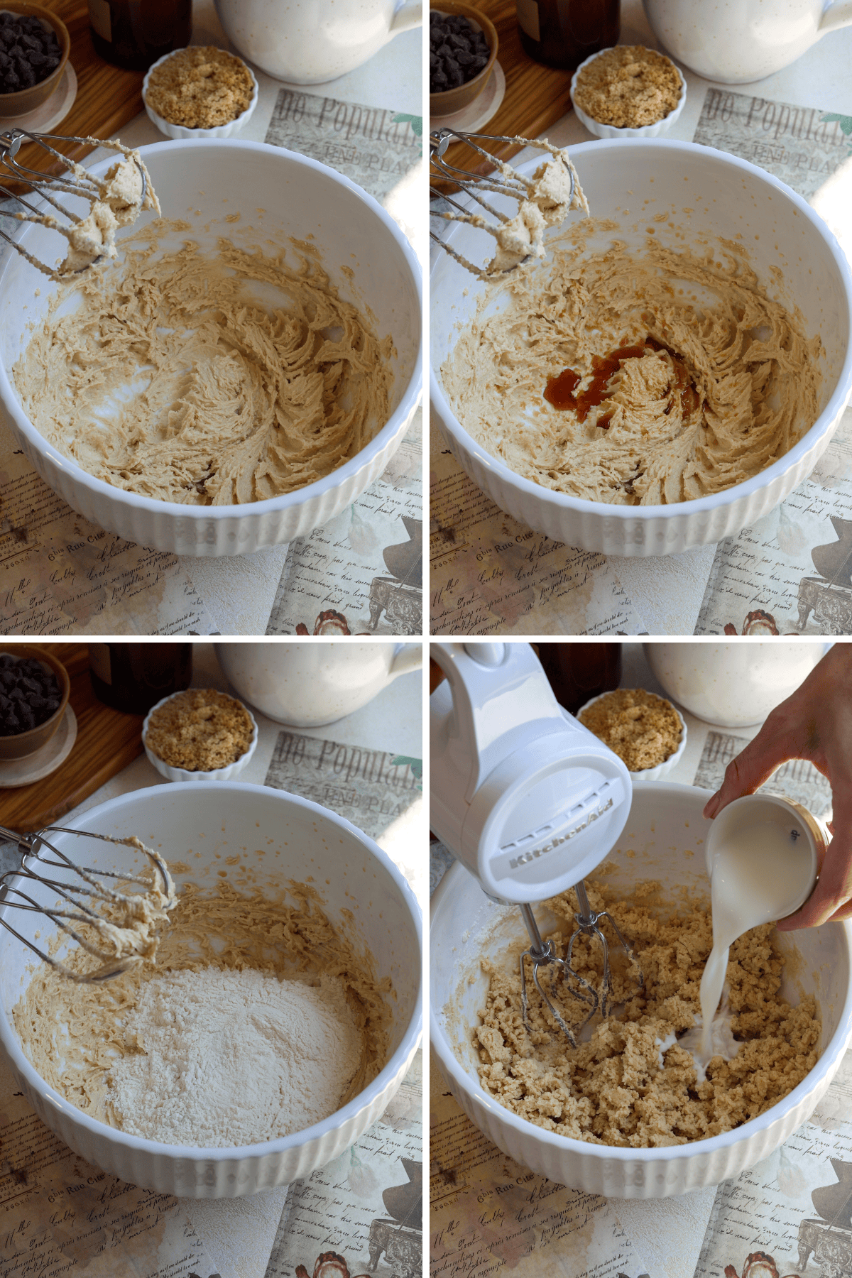 write alt tags for the images i will send please, this one is of making edible cookie dough.