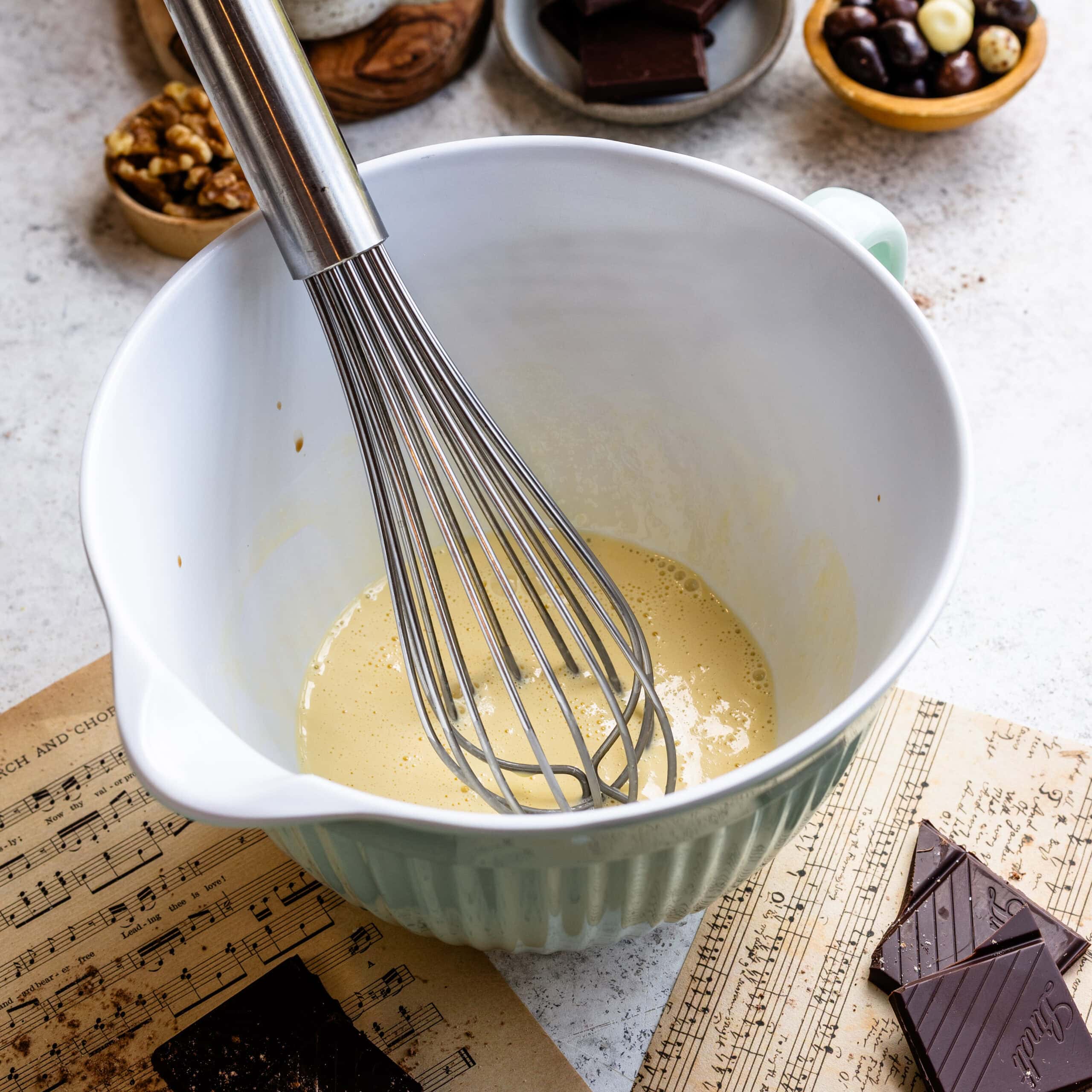 Wet ingredients being whisked together for Espresso Chocolate Scones.