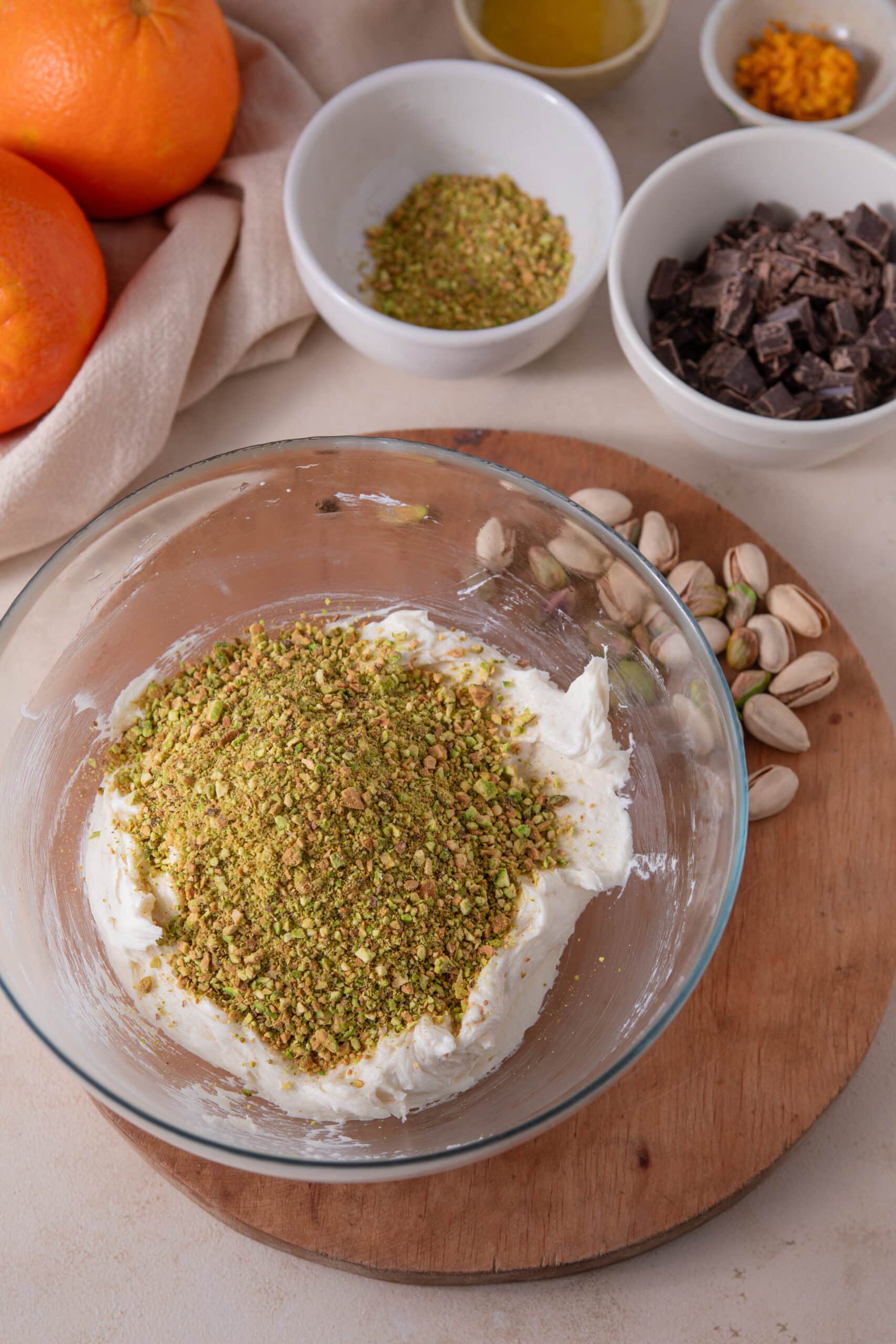 Ground pistachios added to the shortbread cookie mixture